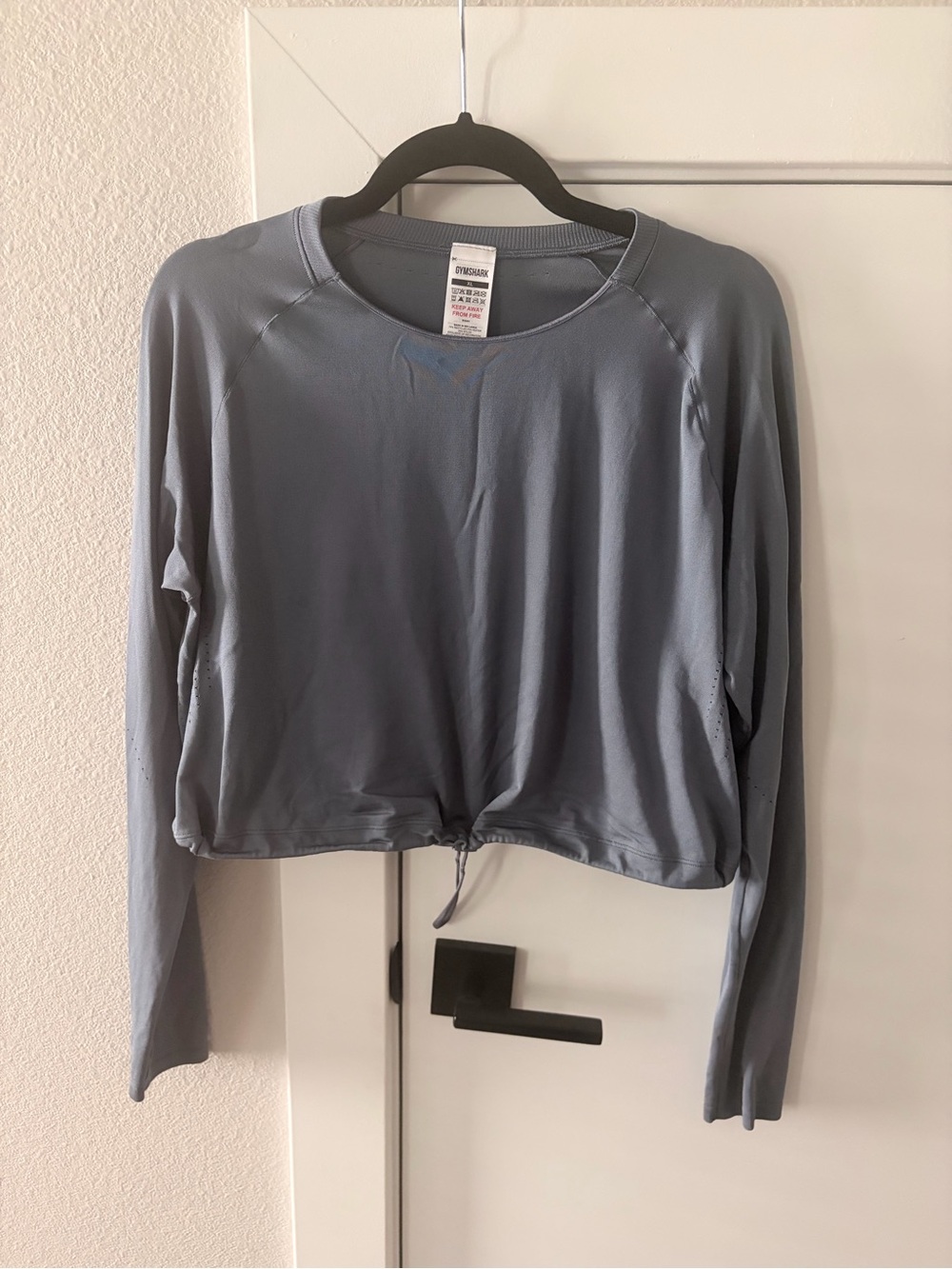 Gymshark Dusty Blue Long Sleeve Drawstring Crop Top